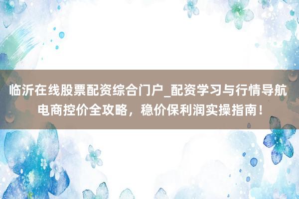 临沂在线股票配资综合门户_配资学习与行情导航 电商控价全攻略，稳价保利润实操指南！